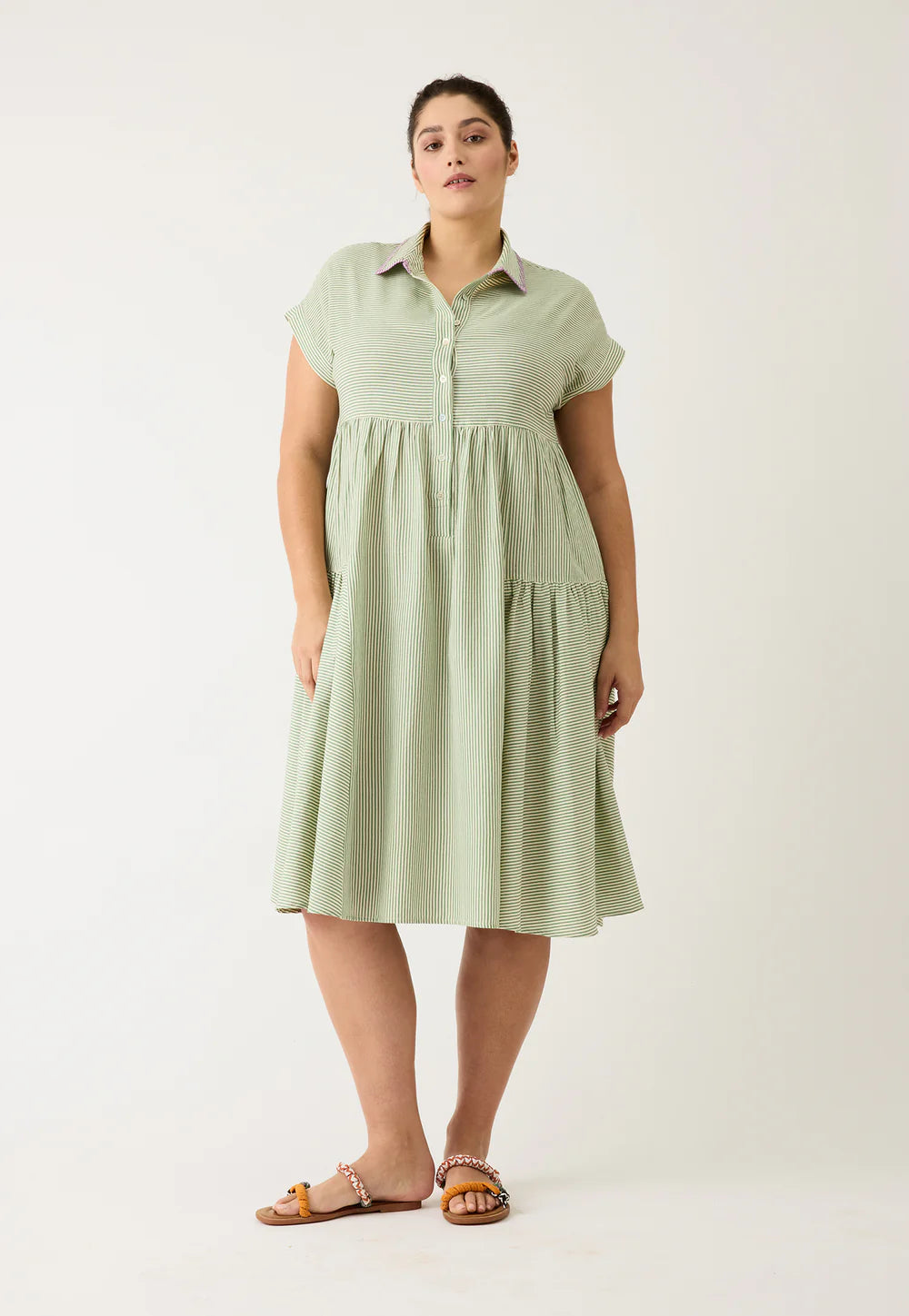 Nancybird- Maja Dress - Green Stripe - S26-A59GS