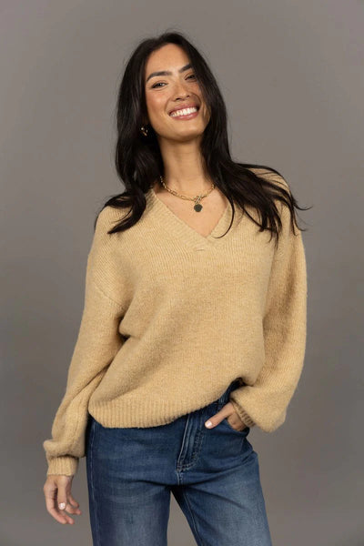 Humidity - Nouveau V Neck Jumper - Latte - HW26217