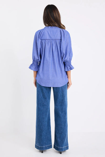 Ivy + Jack - Noetic Stripe Short Sleeve Blouse - Dark Blue
