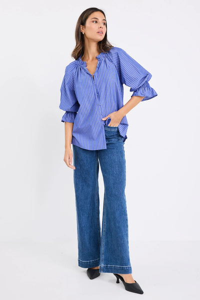Ivy + Jack - Noetic Stripe Short Sleeve Blouse - Dark Blue
