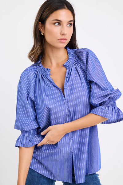 Ivy + Jack - Noetic Stripe Short Sleeve Blouse - Dark Blue