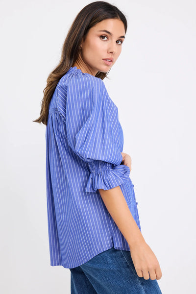 Ivy + Jack - Noetic Stripe Short Sleeve Blouse - Dark Blue