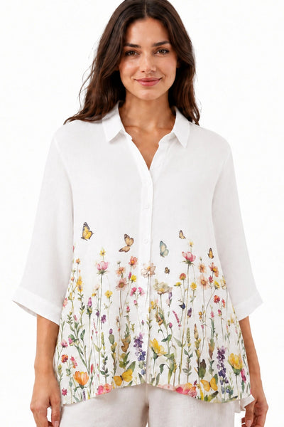 JJ Sisters - Flutter Shirt - White Floral
