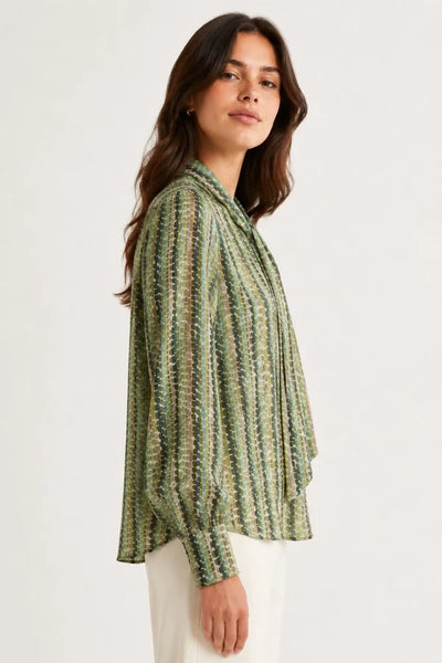 JJ Sisters - Margot Tie Neck Blouse - Olive Mosaic