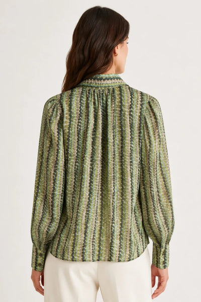 JJ Sisters - Margot Tie Neck Blouse - Olive Mosaic