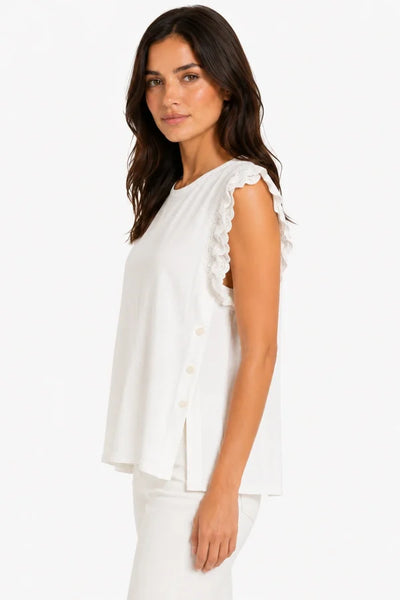 JJ Sisters - Broderie Flutter Sleeve Top - White