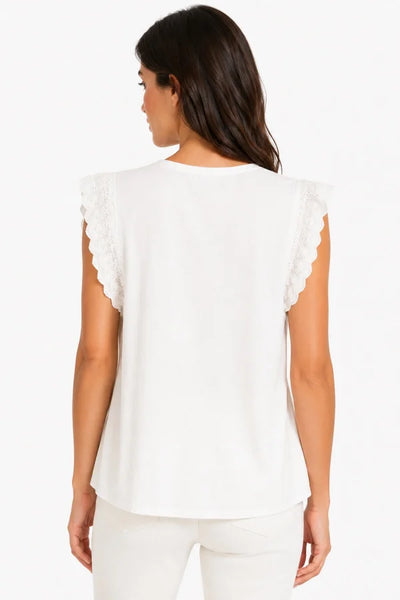 JJ Sisters - Broderie Flutter Sleeve Top - White