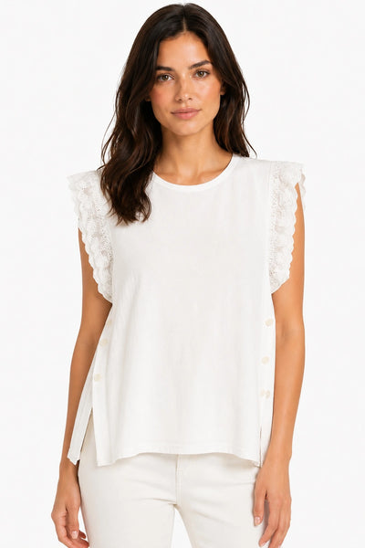 JJ Sisters - Broderie Flutter Sleeve Top - White