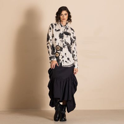 Megan Salmon - Peacocks Liberty Shirt - Black - MSW26-M6711