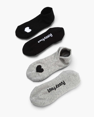 Pussyfoot - 2pk Hearts Cushion Ankle Socks | Grey/Black