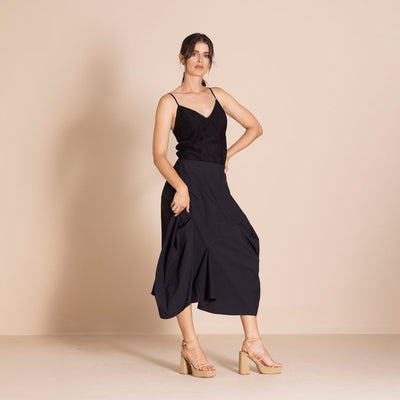 Megan Salmon - Pima Origami Skirt - Black - M7605