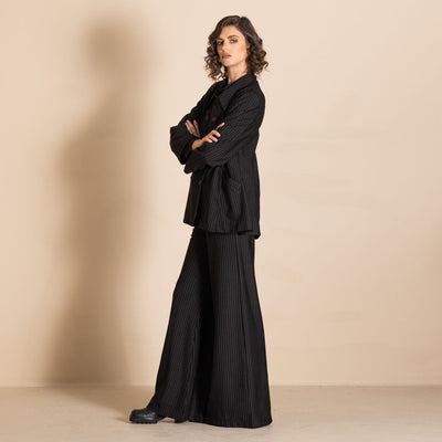 Megan Salmon - Pinstripe Car Coat - Black/White - M5739