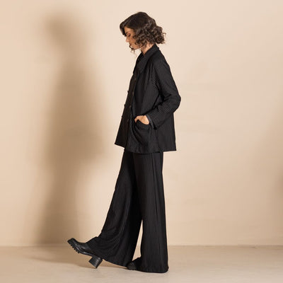 Megan Salmon - Pinstripe Car Coat - Black/White - M5739