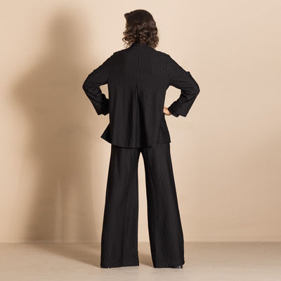 Megan Salmon - Pinstripe Car Coat - Black/White - M5739