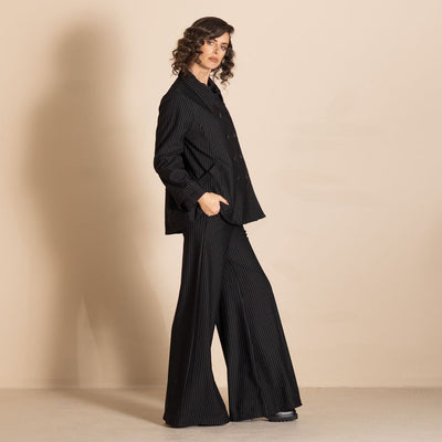 Megan Salmon - Pinstripe Car Coat - Black/White - M5739