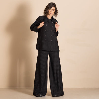 Megan Salmon - Pinstripe Car Coat - Black/White - M5739
