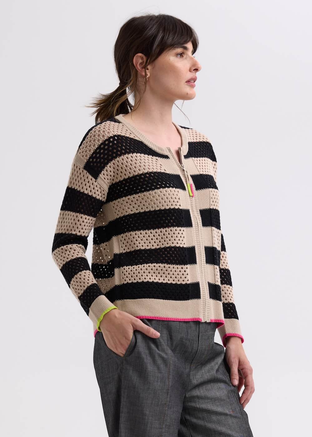 Zaket & Plover - Pointelle Zip Cardi - ZP7718 Latte