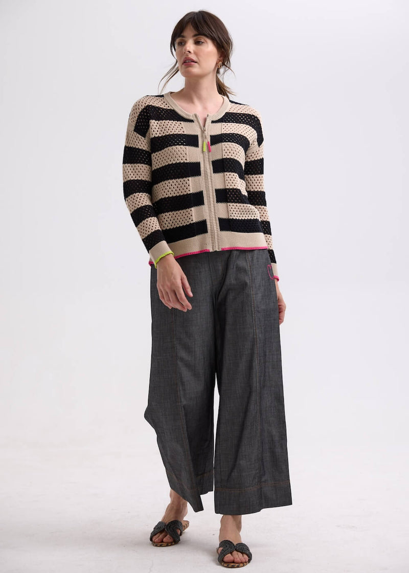 Zaket & Plover - Pointelle Zip Cardi - ZP7718 Latte