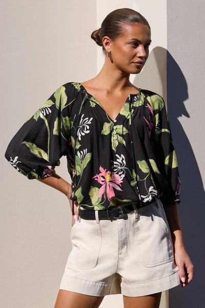 Among The Brave - Refine Top - Black Floral