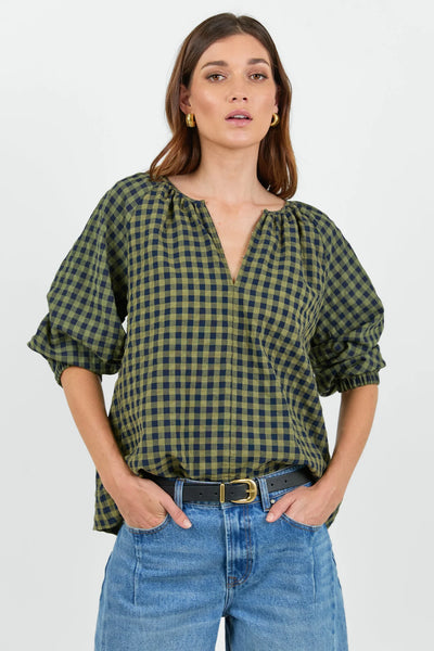 RE:UNION Label - Revolutionary Relaxed Top - Khaki/Ink Gingham