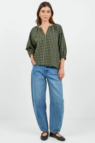 RE:UNION Label - Revolutionary Relaxed Top - Khaki/Ink Gingham