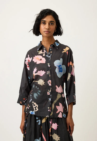 Nancybird - Alba Shirt - Watercolour Chacoal - S26 - A35CH