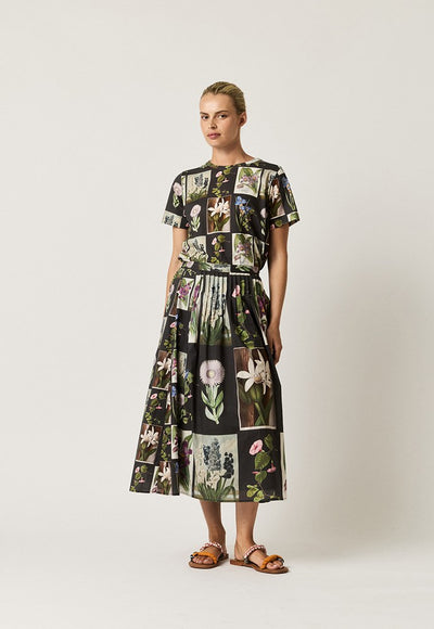 Nancybird - Alma Yoke Skirt - Charcoal Archive Floral