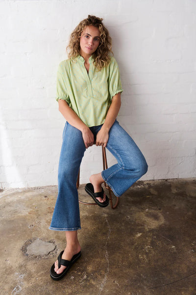 Kireina - Sara Shirt - Green with Blue Dots - KSM250023