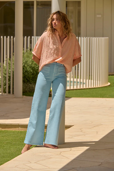 Kireina - Sara Shirt - Peach with Pink Dots - KSM250024