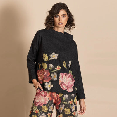 Megan Salmon - Tapestry Box Jumper - Charcoal - MSW26-M6746