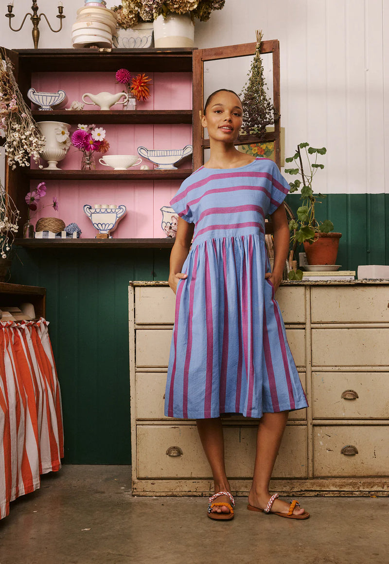 Nancybird - Tathra Woven Dress - Raspberry Stripe - S26-A34RS