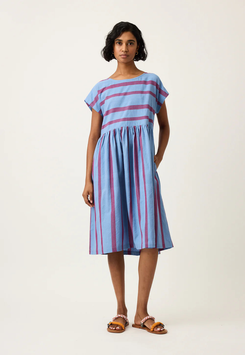 Nancybird - Tathra Woven Dress - Raspberry Stripe - S26-A34RS