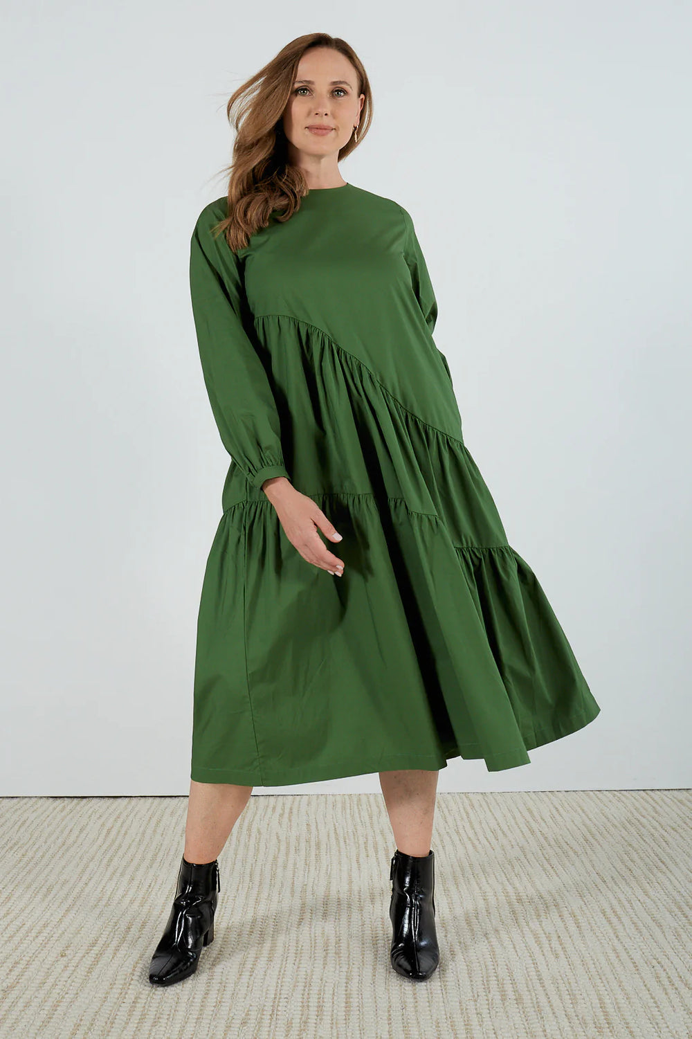 TIRELLI - Long Sleeve Gather Dress - Deep Jade