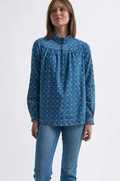 Kireina - Tamara Shirt - Denim with Flower - KAU260024