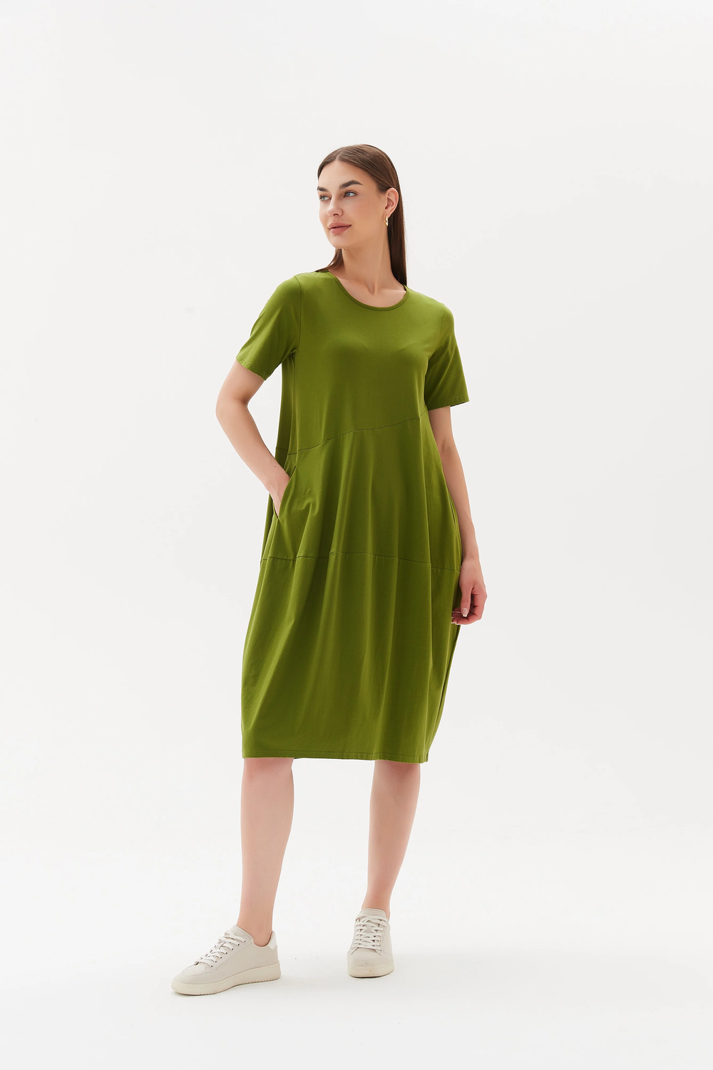 TIRELLI - Short Sleeve Diagonal Dress - Meadow Green