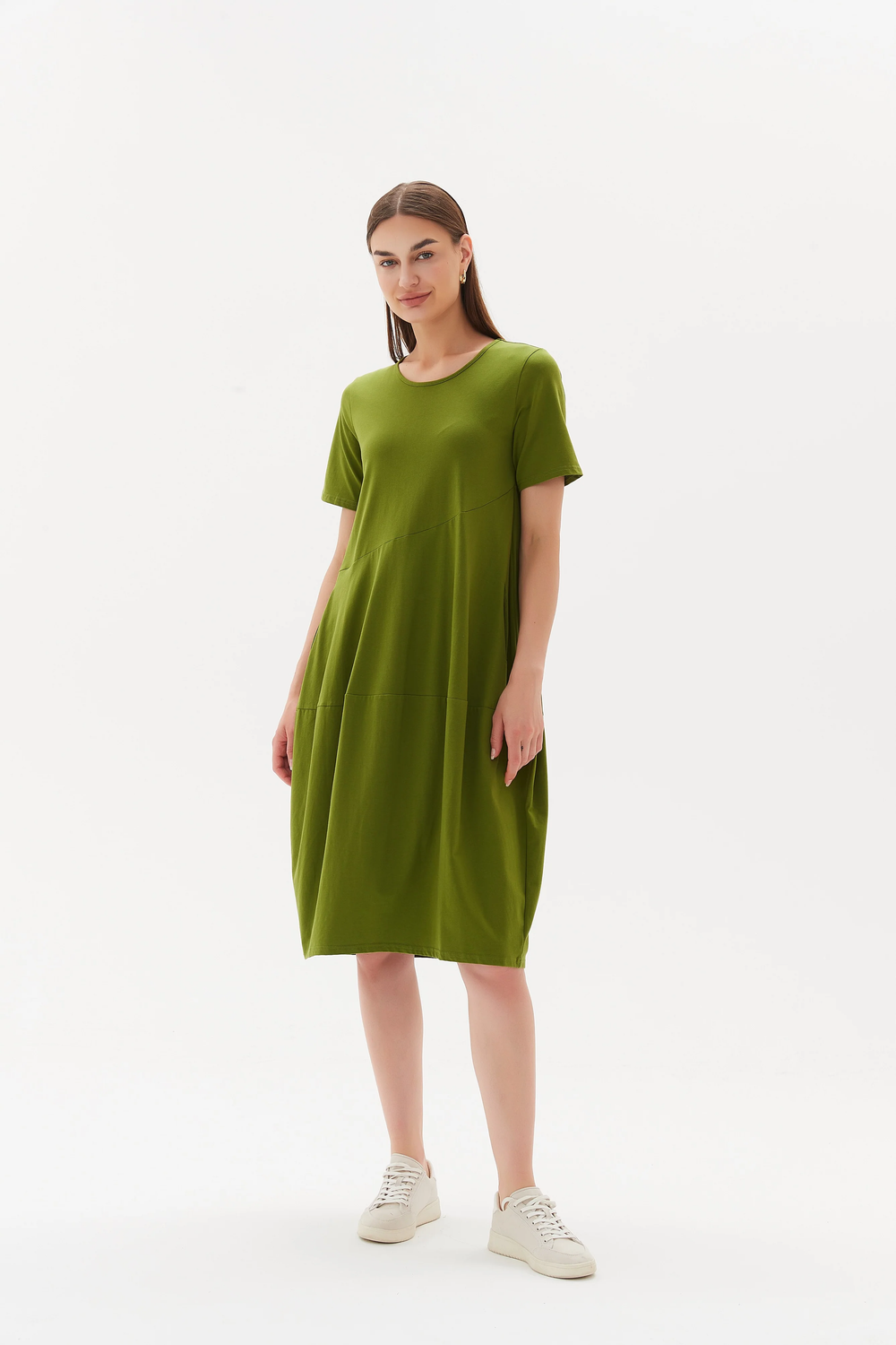 TIRELLI - Short Sleeve Diagonal Dress - Meadow Green