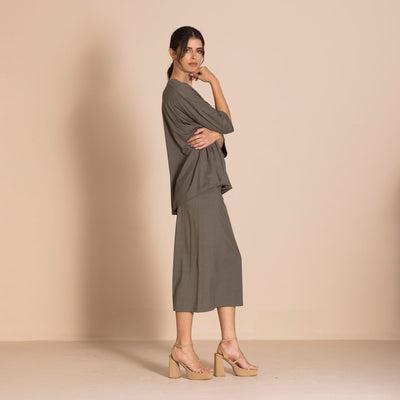 Megan Salmon - Viscose Lycra Pencil Skirt - Khaki