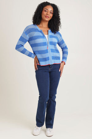 Zaket & Plover - Pointelle Zip Cardi - Blue - ZP7718 Blue
