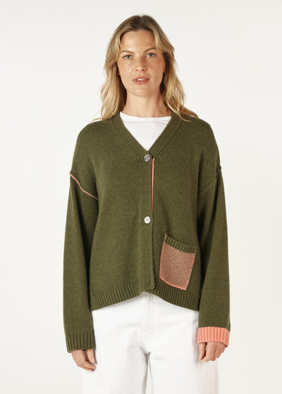 Zaket & Plover - Birdseye Pocket Cardi - Olive ZP701