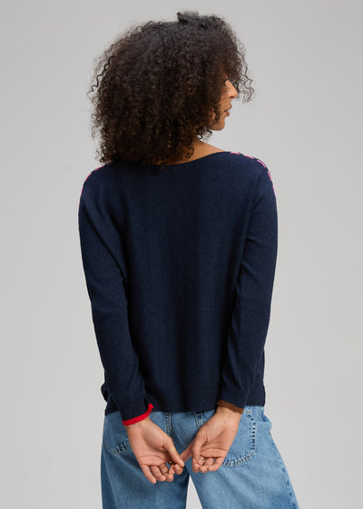 Zaket & Plover - Threaded Sleeve Jumper - Dark Denim (ZP8123)