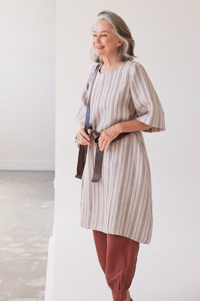 Eva's Sunday - Avery Midi Dress - Brick Stripe