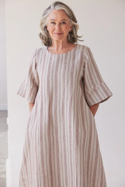 Eva's Sunday - Avery Midi Dress - Brick Stripe