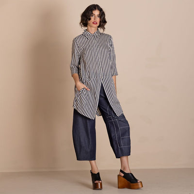 Megan Salmon - Banded Envelope Shirt - Black/Cream