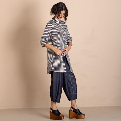 Megan Salmon - Banded Envelope Shirt - Black/Cream