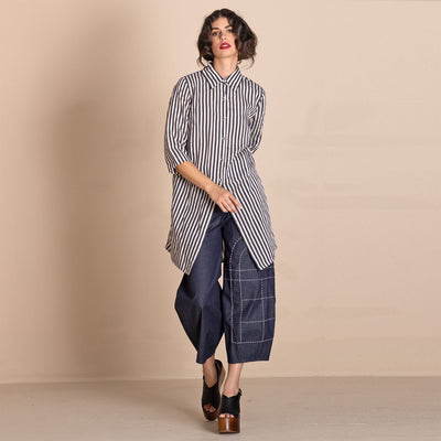 Megan Salmon - Banded Envelope Shirt - Black/Cream