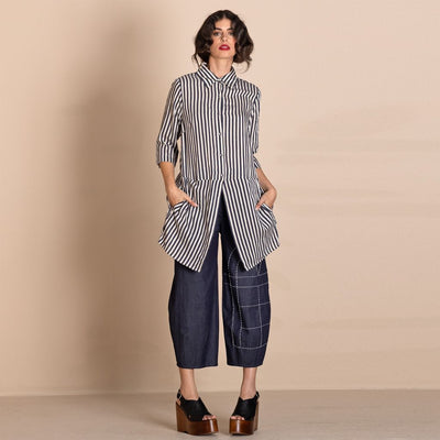 Megan Salmon - Banded Envelope Shirt - Black/Cream