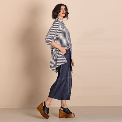 Megan Salmon - Banded Envelope Shirt - Black/Cream