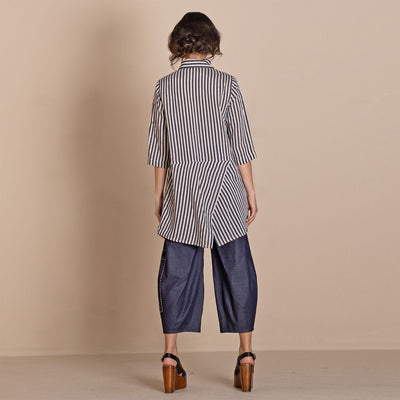 Megan Salmon - Banded Envelope Shirt - Black/Cream
