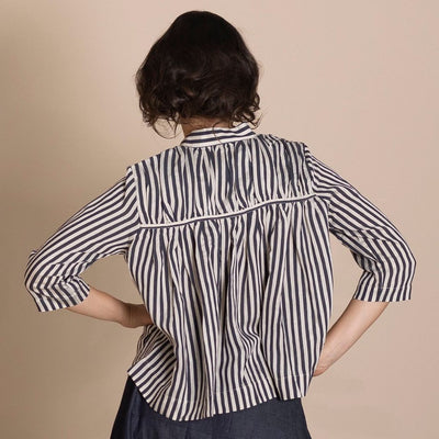 Megan Salmon - Banded Manchuria Shirt - Black/Cream