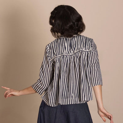 Megan Salmon - Banded Manchuria Shirt - Black/Cream